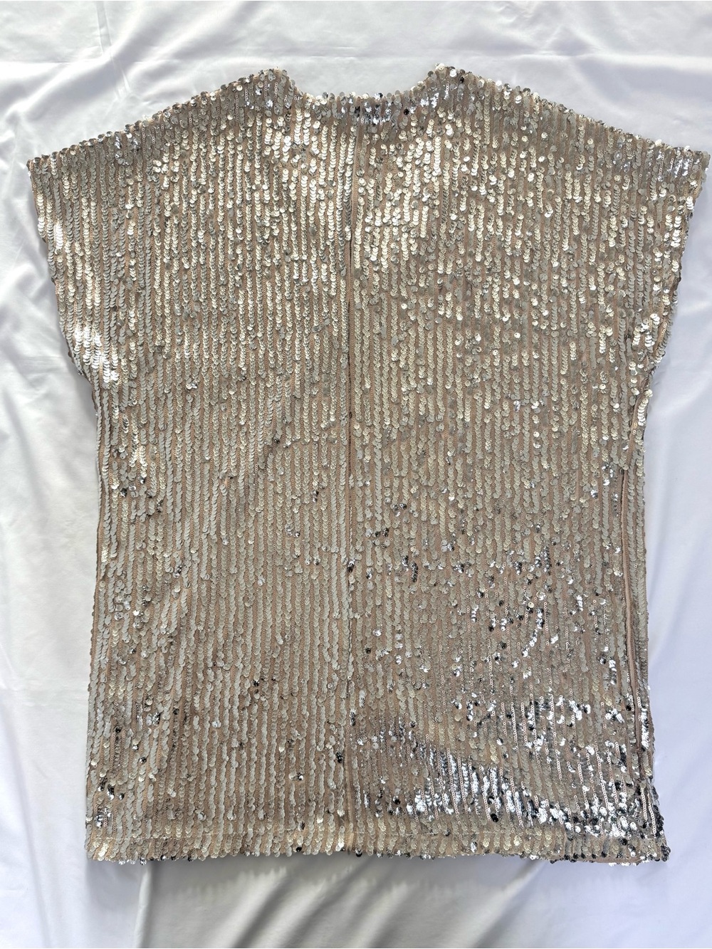 By Together Champagne Sequin V-Neck Short Sleeve Shift Mini Tunic Dress - Picture 10 of 11